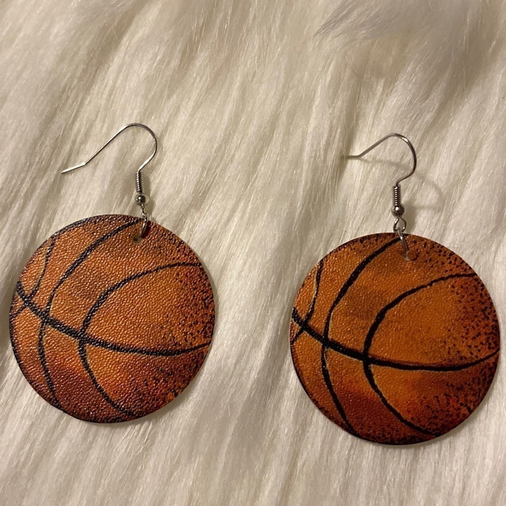 Basketball Leather Dangle Earrings (CS)
